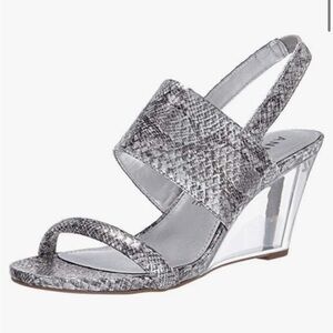 Anne Klein Silver Snakeskin Wedge Sandals size 6.5 M